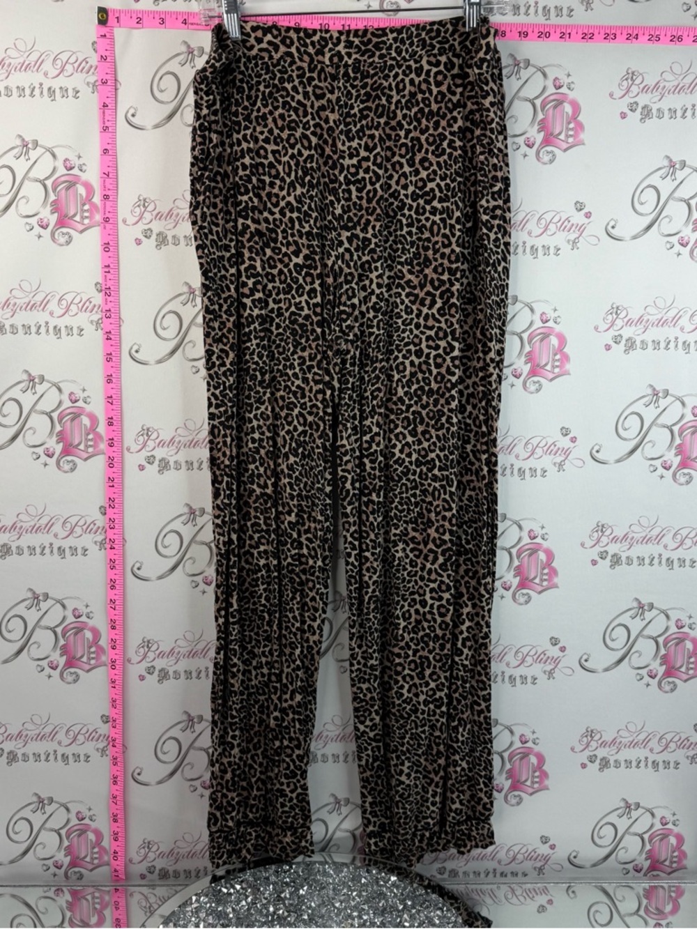 La Vie En Rose Wide Leg Pants Leopard Print Brown & Black Comfy Lightweight